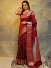 Banarasee Handwoven Semi Silk Saree With Zari Work-Maroon