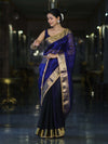Banarasee Handwoven Dual Color Tissue Saree With Gold Zari Border & Lace-Blue & Black