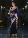 Banarasee Handwoven Dual Color Tissue Saree With Gold Zari Border & Lace-Blue & Black