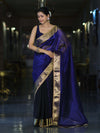Banarasee Handwoven Dual Color Tissue Saree With Gold Zari Border & Lace-Blue & Black