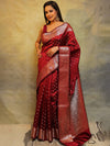 Banarasee Handwoven Semi Silk Saree With Zari Work-Maroon