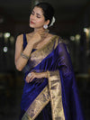 Banarasee Handwoven Dual Color Tissue Saree With Gold Zari Border & Lace-Blue & Black