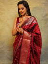Banarasee Handwoven Semi Silk Saree With Zari Work-Maroon