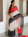 Bhagalpur Pure Handloom Tussar Silk Saree With Temple Border Design-Tri Color