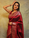 Banarasee Handwoven Semi Silk Saree With Zari Work-Maroon