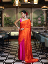 Banarasee Handloom Satin Hand Dyed Saree With Mirror Work-Orange & Pink