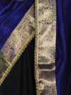 Banarasee Handwoven Dual Color Tissue Saree With Gold Zari Border & Lace-Blue & Black