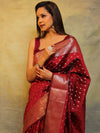 Banarasee Handwoven Semi Silk Saree With Zari Work-Maroon