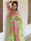 Banarasee Kota Checks Saree With Floral Buta & Border Design-Green & Pink