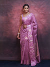 Banarasee Handwoven Semi Silk Saree With Zari Buti Design-Lavender
