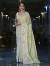 Banarasee Handloom Plain Soft Tissue Shine Saree With Resham Zari Border & Lace-Light Yellow