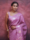Banarasee Handwoven Semi Silk Saree With Zari Buti Design-Lavender