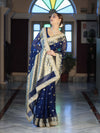 Banarasee Chiffon Hand Embroidered Saree With Mirror & Ghungroo Work-Blue