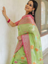 Banarasee Kota Checks Saree With Floral Buta & Border Design-Green & Pink