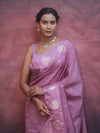 Banarasee Handwoven Semi Silk Saree With Zari Buti Design-Lavender