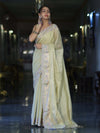 Banarasee Handloom Plain Soft Tissue Shine Saree With Resham Zari Border & Lace-Light Yellow