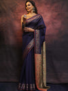 Banarasee Cotton Silk Saree With Resham Border & Pallu-Blue