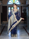 Banarasee Chiffon Hand Embroidered Saree With Mirror & Ghungroo Work-Blue