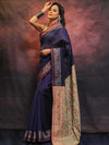 Banarasee Cotton Silk Saree With Resham Border & Pallu-Blue