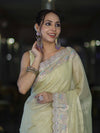 Banarasee Handloom Plain Soft Tissue Shine Saree With Resham Zari Border & Lace-Light Yellow