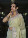 Banarasee Handloom Plain Soft Tissue Shine Saree With Resham Zari Border & Lace-Light Yellow