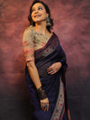 Banarasee Cotton Silk Saree With Resham Border & Pallu-Blue