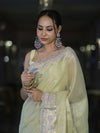 Banarasee Handloom Plain Soft Tissue Shine Saree With Resham Zari Border & Lace-Light Yellow