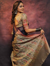 Banarasee Cotton Silk Saree With Resham Border & Pallu-Blue