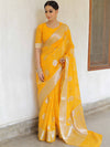 Banarasee Faux Georgette Saree With Silver Zari Buta & Border-Yellow