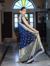Banarasee Chiffon Hand Embroidered Saree With Mirror & Ghungroo Work-Blue