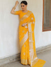 Banarasee Faux Georgette Saree With Silver Zari Buta & Border-Yellow