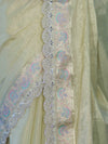Banarasee Handloom Plain Soft Tissue Shine Saree With Resham Zari Border & Lace-Light Yellow