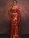 Banarasee Handwoven Semi Silk Saree With Zari Buta & Border-Maroon