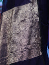 Banarasee Cotton Silk Plain Saree With Floral Zari Border-Navy Blue