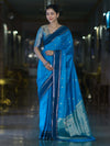Banarasee Handloom Semi Silk Saree With Zari Design & Contrast Border-Blue