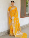 Banarasee Faux Georgette Saree With Silver Zari Buta & Border-Yellow
