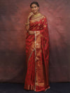 Banarasee Handwoven Semi Silk Saree With Zari Buta & Border-Maroon