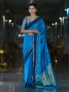 Banarasee Handloom Semi Silk Saree With Zari Design & Contrast Border-Blue