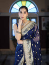 Banarasee Chiffon Hand Embroidered Saree With Mirror & Ghungroo Work-Blue