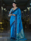 Banarasee Handloom Semi Silk Saree With Zari Design & Contrast Border-Blue