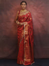 Banarasee Handwoven Semi Silk Saree With Zari Buta & Border-Maroon
