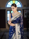 Banarasee Chiffon Hand Embroidered Saree With Mirror & Ghungroo Work-Blue