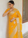 Banarasee Faux Georgette Saree With Silver Zari Buta & Border-Yellow