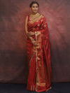 Banarasee Handwoven Semi Silk Saree With Zari Buta & Border-Maroon