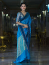 Banarasee Handloom Semi Silk Saree With Zari Design & Contrast Border-Blue