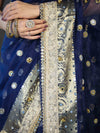 Banarasee Chiffon Hand Embroidered Saree With Mirror & Ghungroo Work-Blue