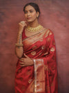 Banarasee Handwoven Semi Silk Saree With Zari Buta & Border-Maroon