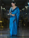 Banarasee Handloom Semi Silk Saree With Zari Design & Contrast Border-Blue
