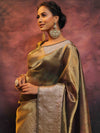 Banarasee Handwoven Shibori Tissue Zari Border Saree-Olive Green