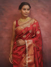 Banarasee Handwoven Semi Silk Saree With Zari Buta & Border-Maroon